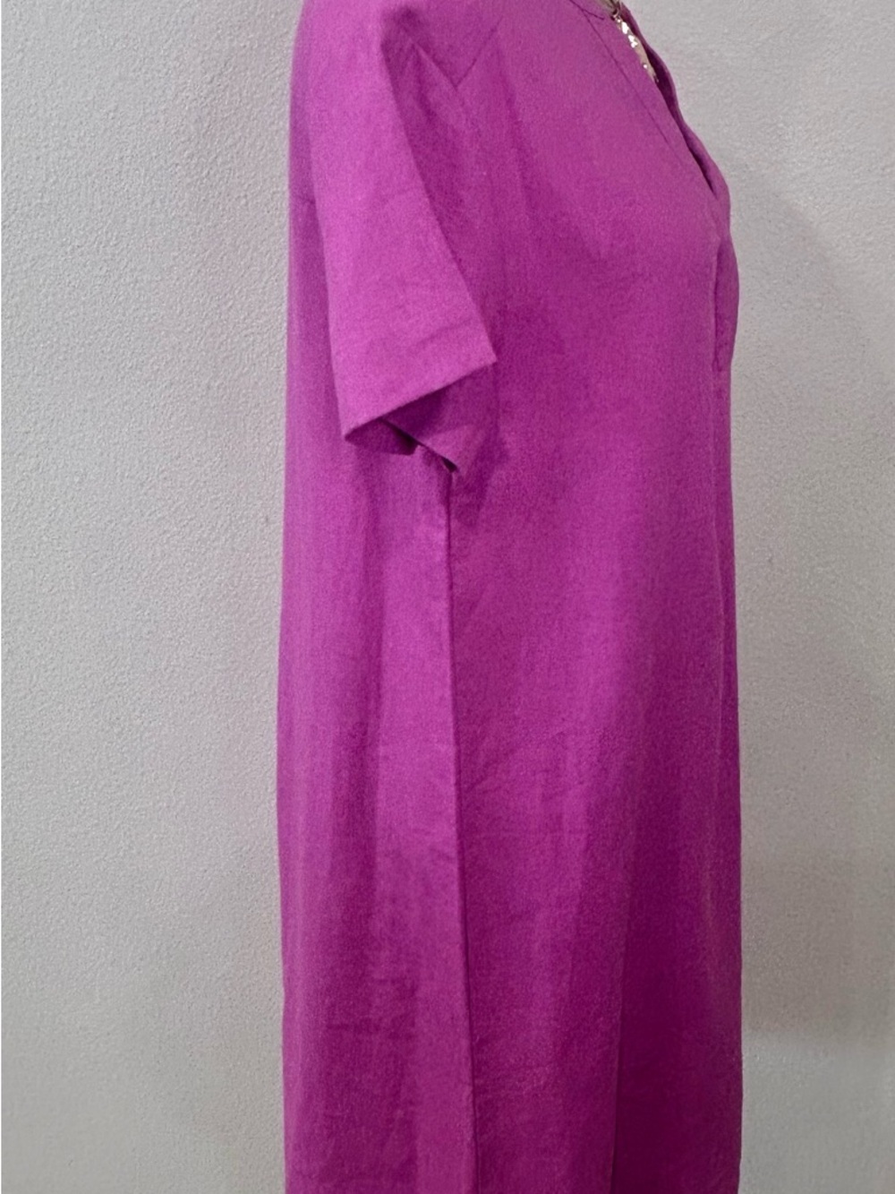 🩷”Anko” NWT Chic Fuchsia Linen Blend Short Sleeve Midi V-Neck Shirt Dress - Picture 4 of 10